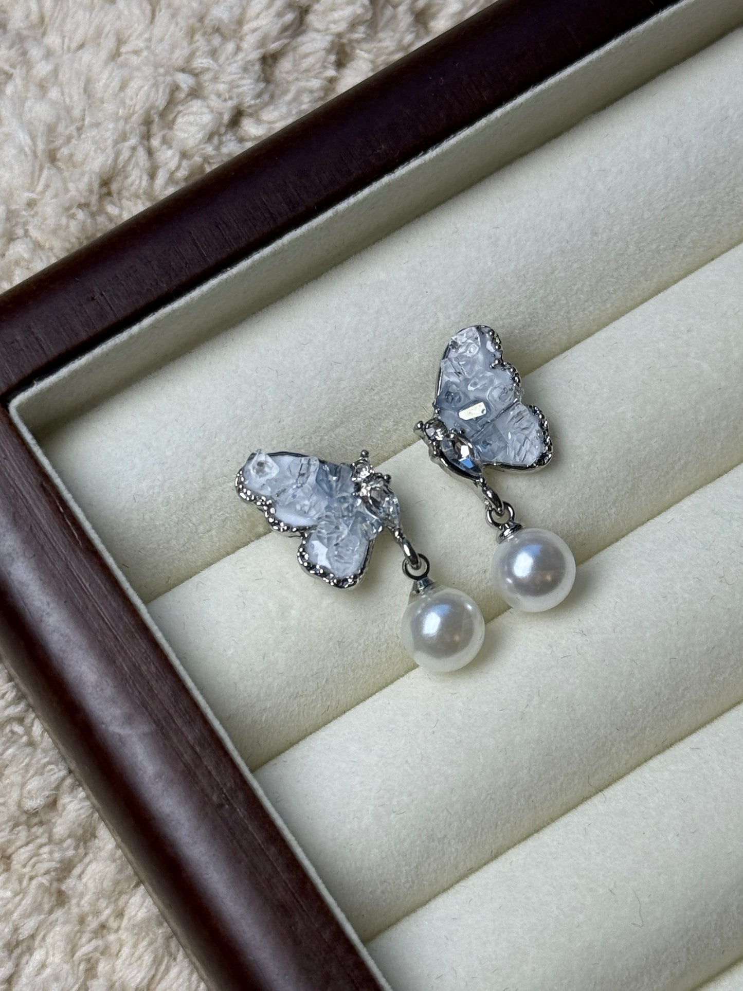 Silver Crystal Butterfly Earrings