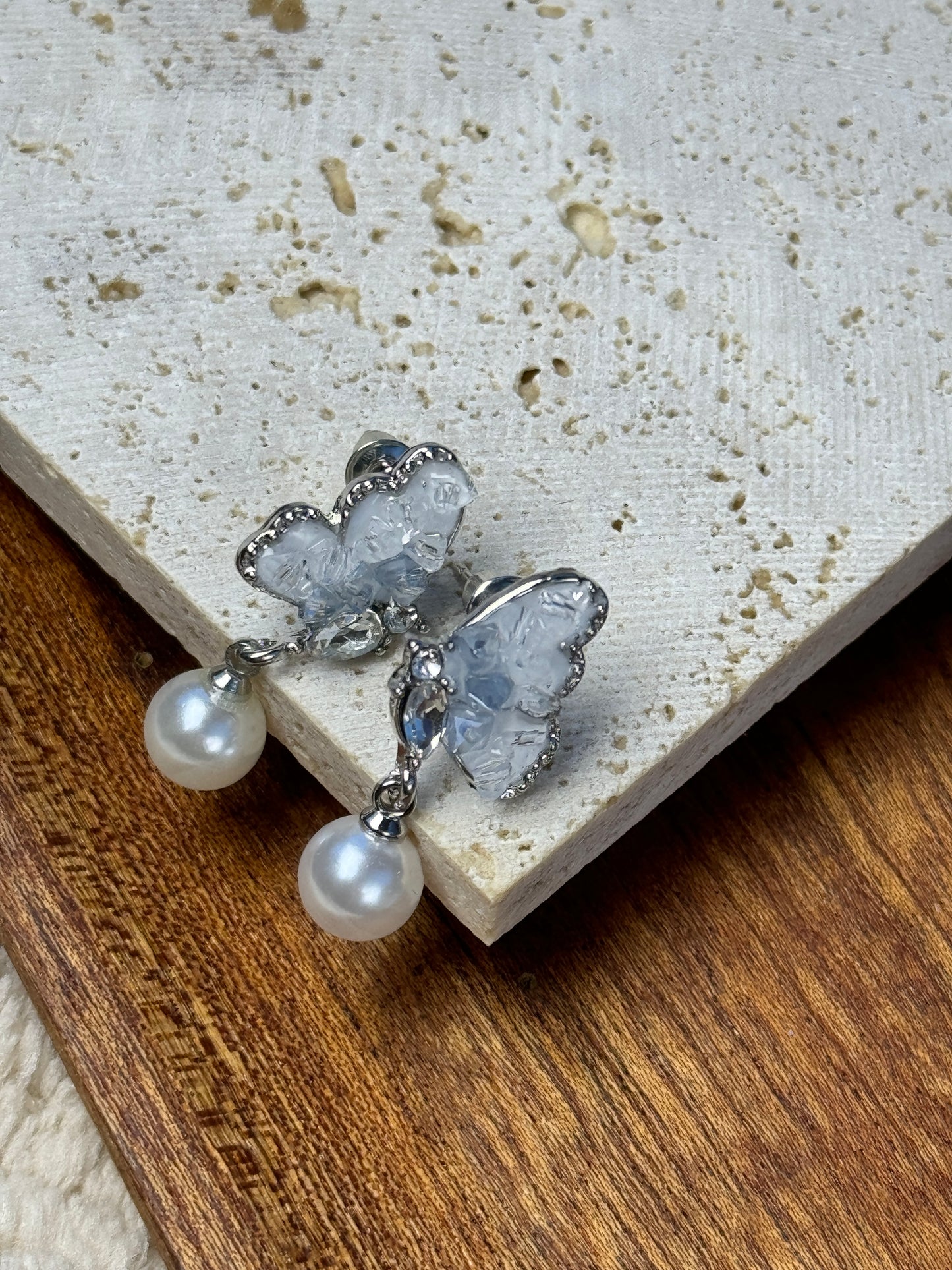 Silver Crystal Butterfly Earrings