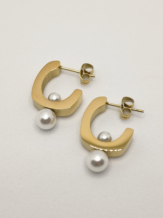 Gold Double Pearl Hoop Earrings