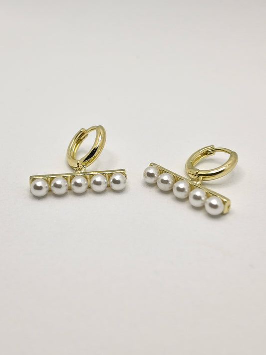 Small Hoop Pearl Bar Earrings